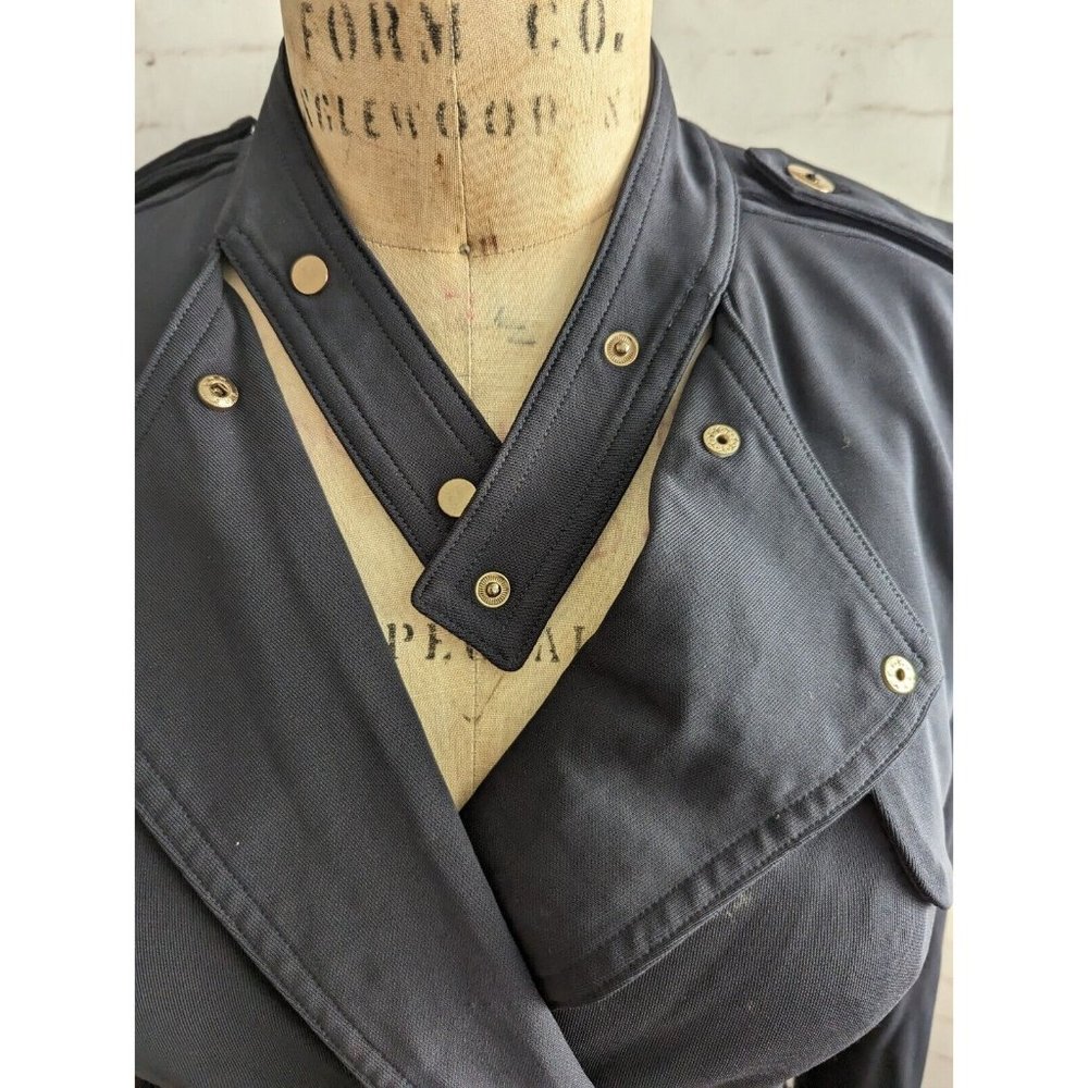 Ann Taylor Womens Dress Size 0 XS Trench Military Inspired Faux Wrap Black Navy - Picture 4 of 13